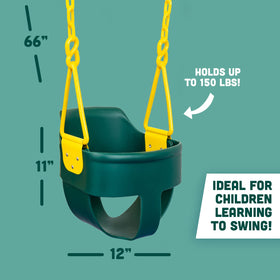 Squirrel Products swing green back support detail ready for toddlers