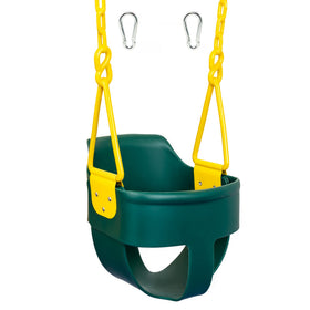 Squirrel Products premium high back bucket swing green front view for safe play