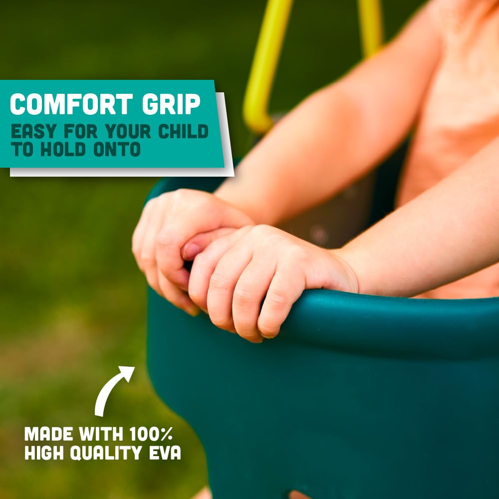 Squirrel Products swing green plastic-coated chains close-up for kid-friendly safety