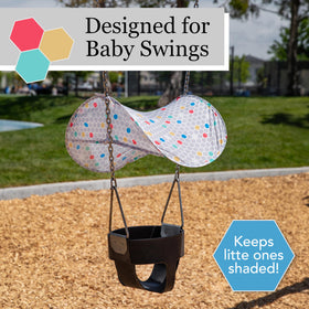 Squirrel Products Swing Shade attached to a swing set for quick shade during playtime