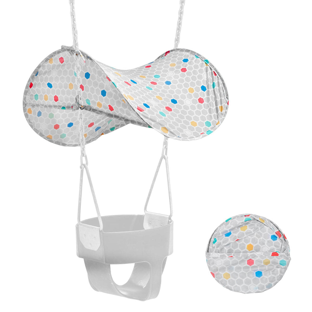 Squirrel Products Swing Shade canopy closed, compact and easy to carry for outdoor play