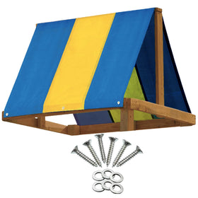 Squirrel Products tarp canopy shade over a backyard swing set provides durable coverage