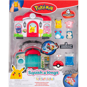 Squish-a-longs Pokémon Center Playset Marill mini-squish, cozy beanbag chair for lounging play.