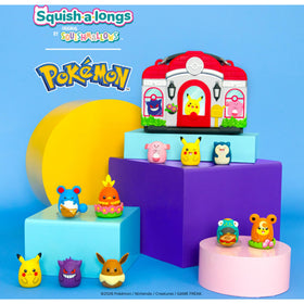 Squish-a-longs Pokémon Center Playset Snorlax mini-squish, soft display buddy for collectible adventures.
