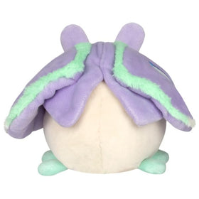 Squishable Lilac Luna Moth snacker angled pose highlights iridescent fur