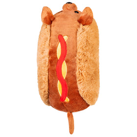 Squishable Mini Dachshund Hot Dog close-up face detail highlighting softness.