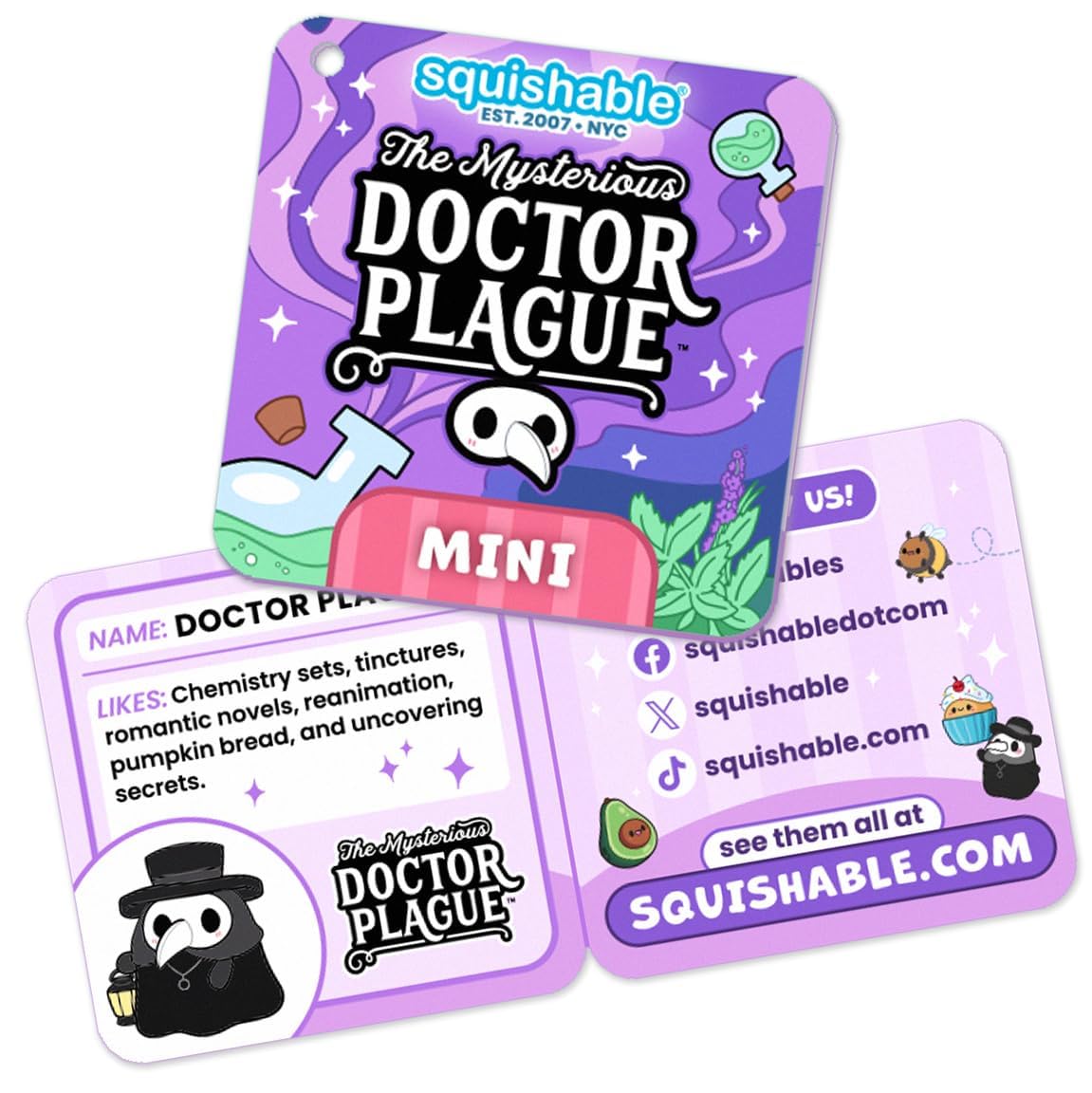Squishable mini graduation plague doctor dorm-room setup; adds whimsical charm to a cozy corner.