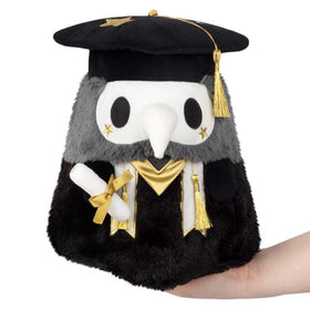 Squishable mini graduation plague doctor front view; ultra-soft plush for cozy desk cuddles.