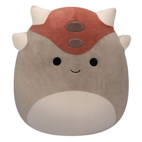 Squishmallows Ainhoca grey ankylosaurus front view, ultra-soft plush for cozy snuggles