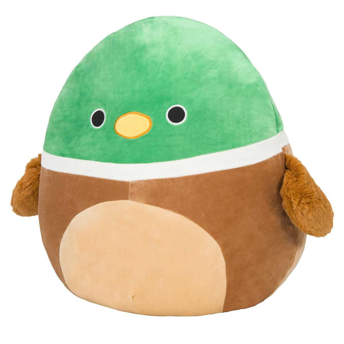 Squishmallows Avery Mallard close-up face emphasizes friendly expression and plush detail.