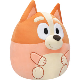 Squishmallows Bingo Bluey plush fabric closeup shows ultrasoft material you'll love