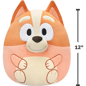 Squishmallows Bingo Bluey plush side view showcases compact 12in size for snuggles