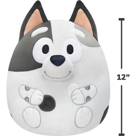 Squishmallows Muffin Bluey 12in close-up reveals ultrasoft fabric texture