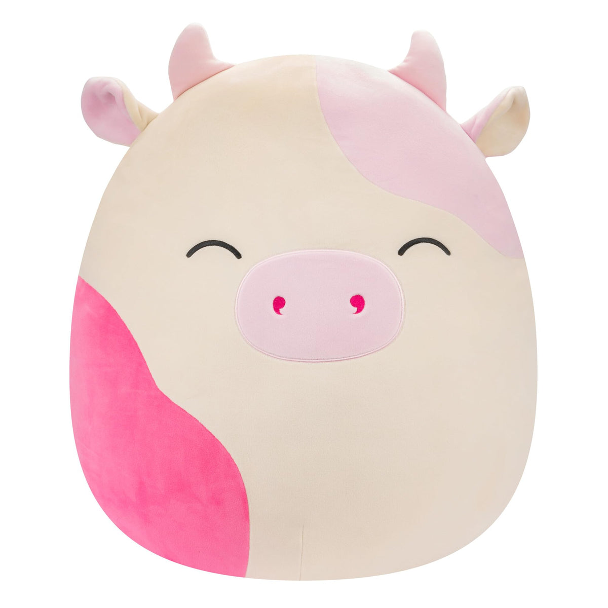 Squishmallows Caedyn 20-inch cream cow full view, ultra-soft hug-friendly plush