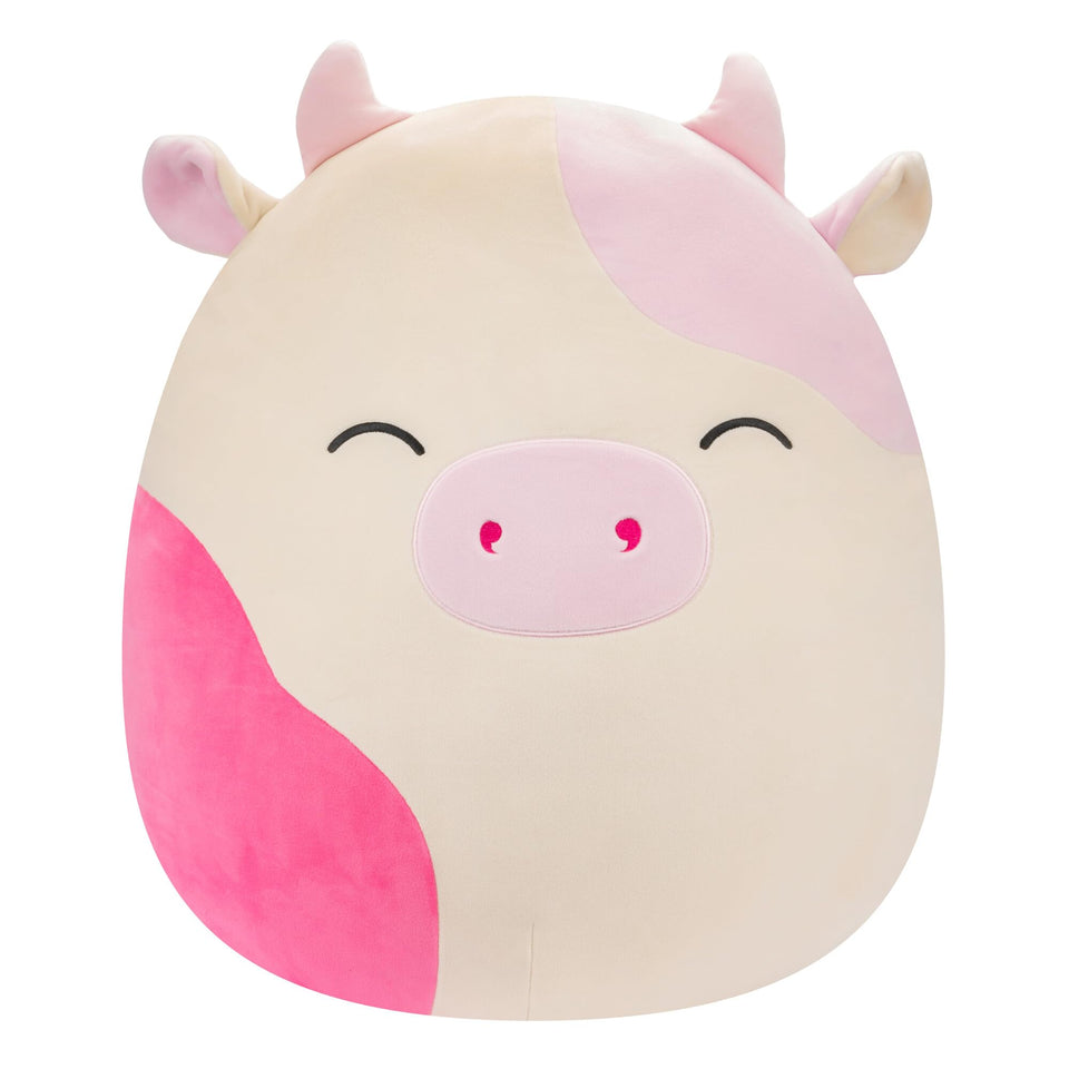 Squishmallows Caedyn 20-inch cream cow full view, ultra-soft hug-friendly plush