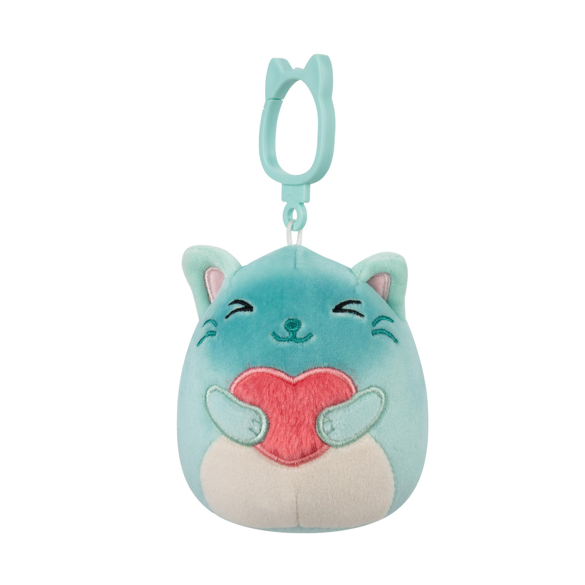 Squishmallows clip Sigrid-the-Teal-Siamese-Cat airline-ready travel buddy.