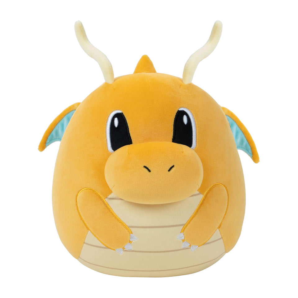 Squishmallows Dragonite 10in plush front view, ultrasoft cuddle buddy for travel