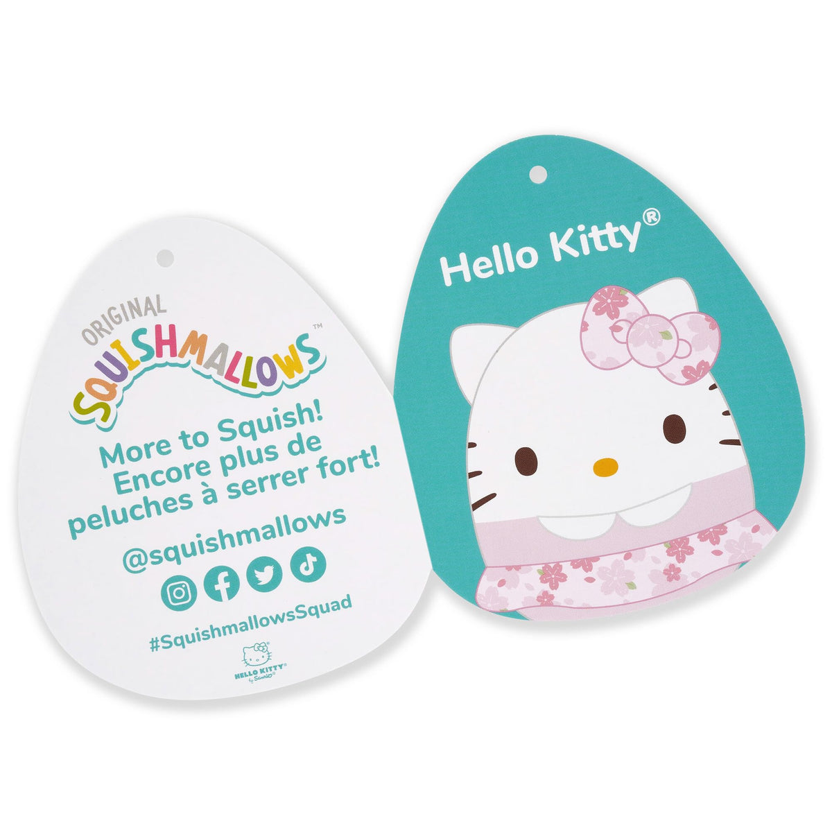 Close-up of Hello Kitty face on ultrasoft Squishmallows plush for comforting hugs