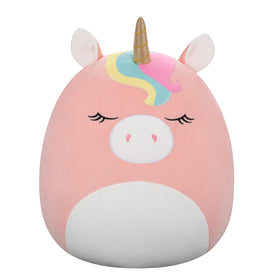 Squishmallows Ilene pink unicorn with rainbow mane, jumbo size for cuddling.