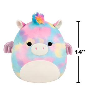 Squishmallows Jaime rainbow Pegasus side profile highlights huggable size and comforting texture.