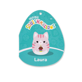 Close-up of Laura's detail showing her birthday cupcake prop and charming expression for imaginative play.