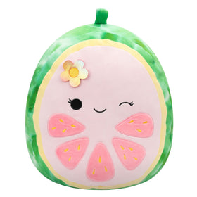Squishmallows Lena pink guava fruit with flower plush for soft, comforting hugs.