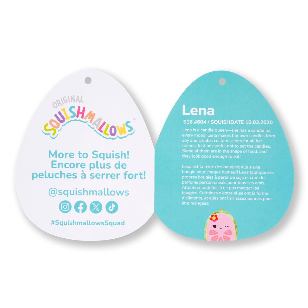Squishmallows Lena ultrasoft fabric texture ideal for bedtime or travel.