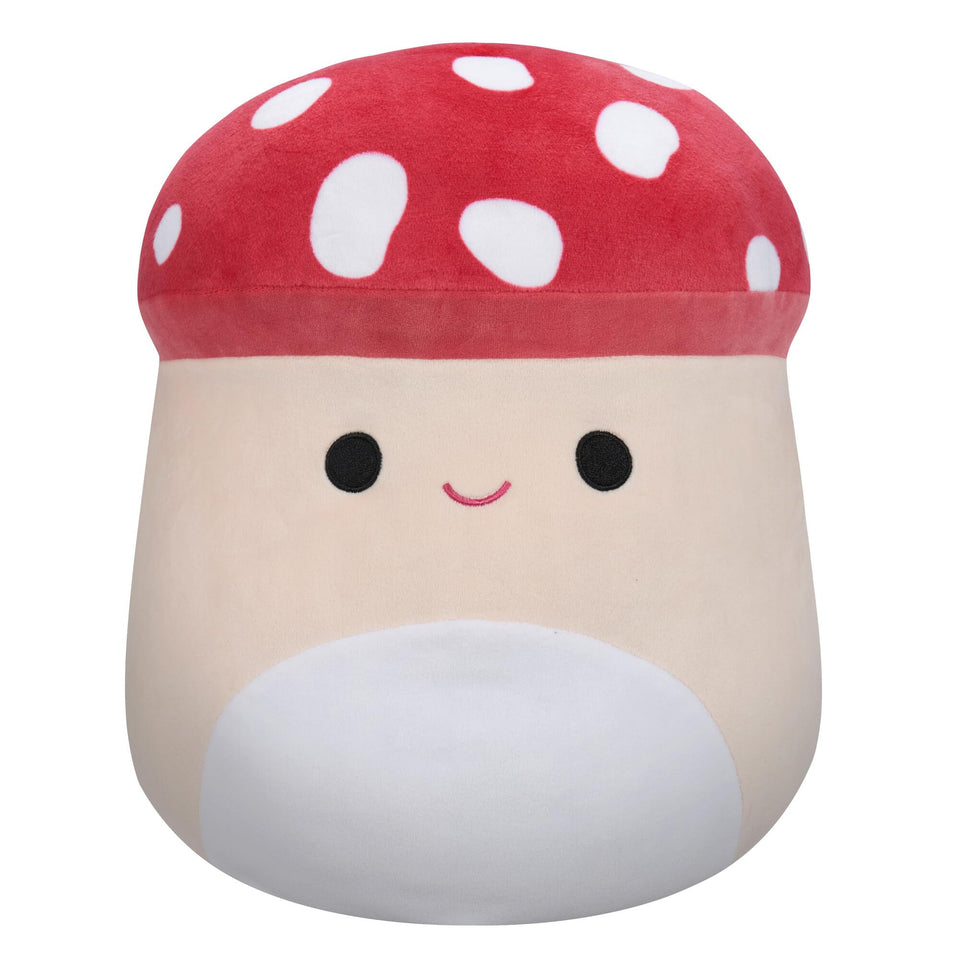 Squishmallows Malcolm Mushroom 16inch front view invites cozy hugs.