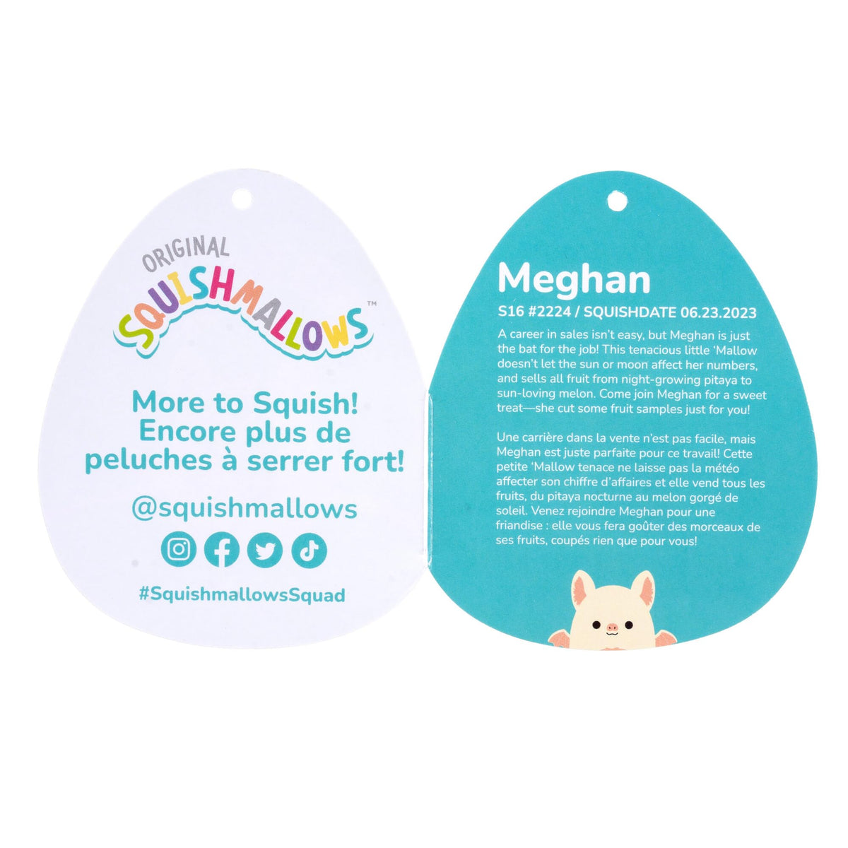 Squishmallows Meghan Cream Bat featuring fruit samples for playful storytelling