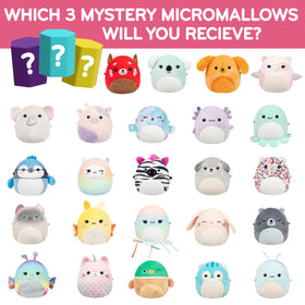 Close-up unboxing action of Squishmallows Micromallows soft plush.