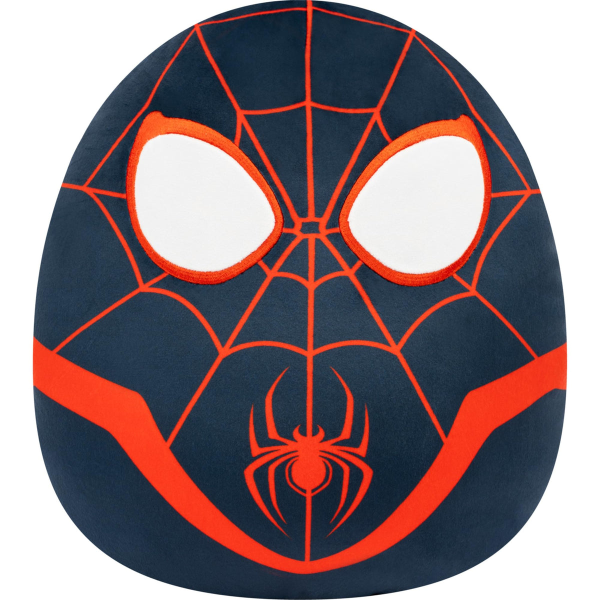 Squishmallows Miles Morales plush 12-inch full view, ultra-soft fabric for cozy travel cuddles.