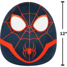 Squishmallows Miles Morales plush 12-inch official Marvel seal visible.