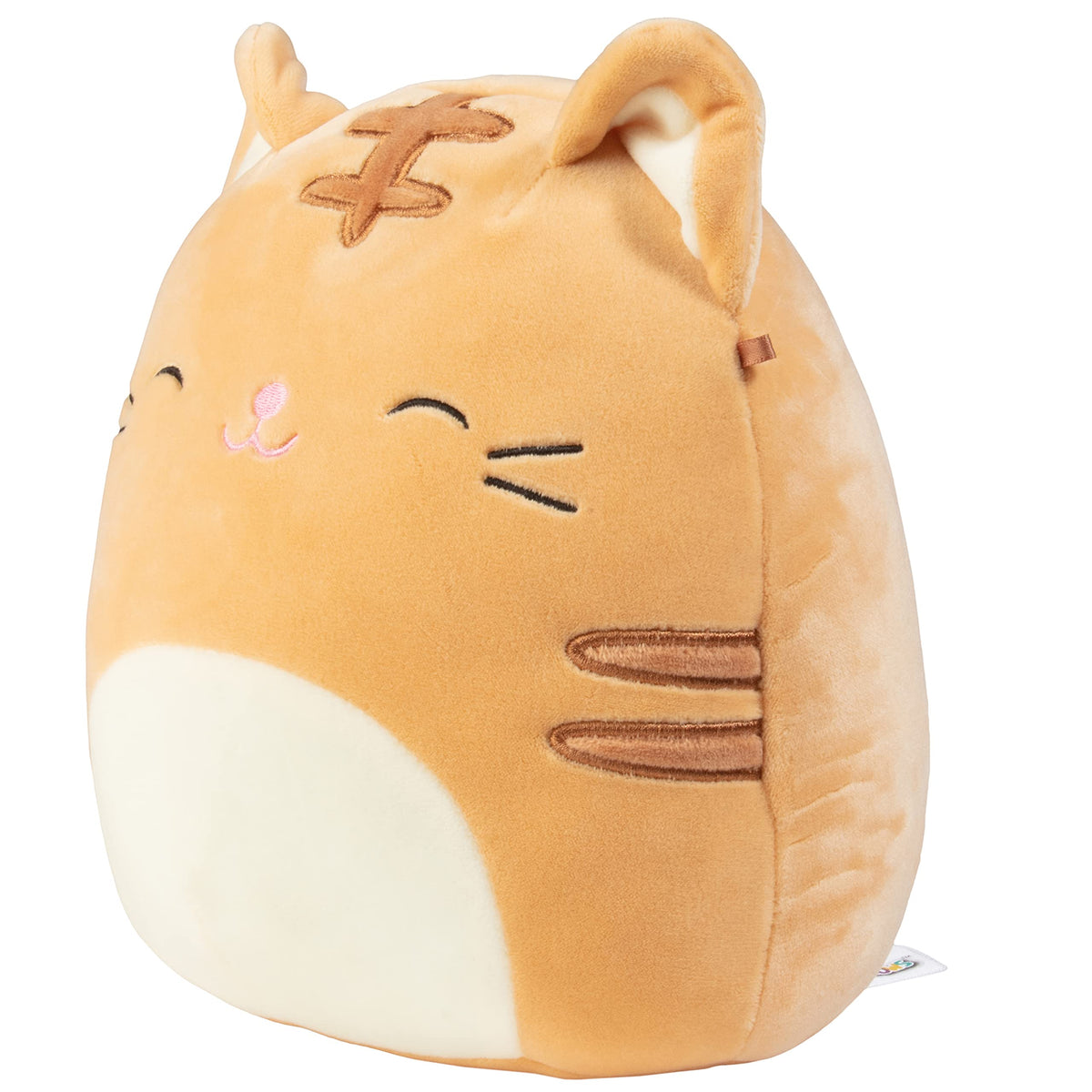 Close-up of Squishmallows Mystery 8-Inch grey cat face for imaginative play.