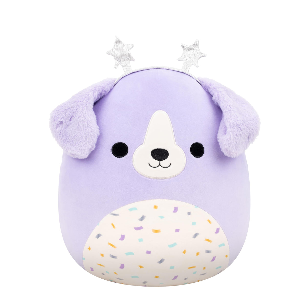 Squishmallows Deontay purple retriever with confetti belly, a cuddly birthday friend