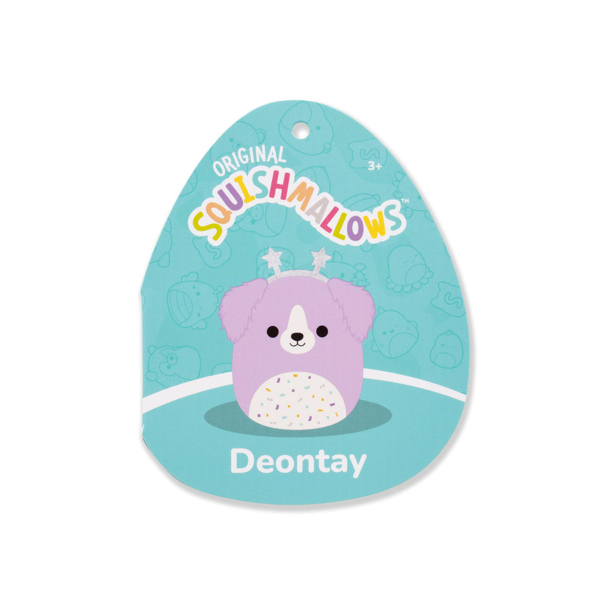 Squishmallows Deontay purple retriever with star headband for playful charm