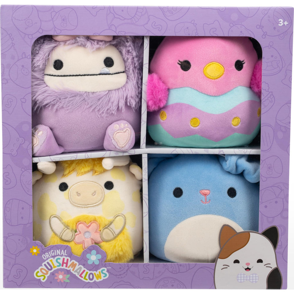 Squishmallows Original 4-Pack Little box set shown for cuddly travel and display.