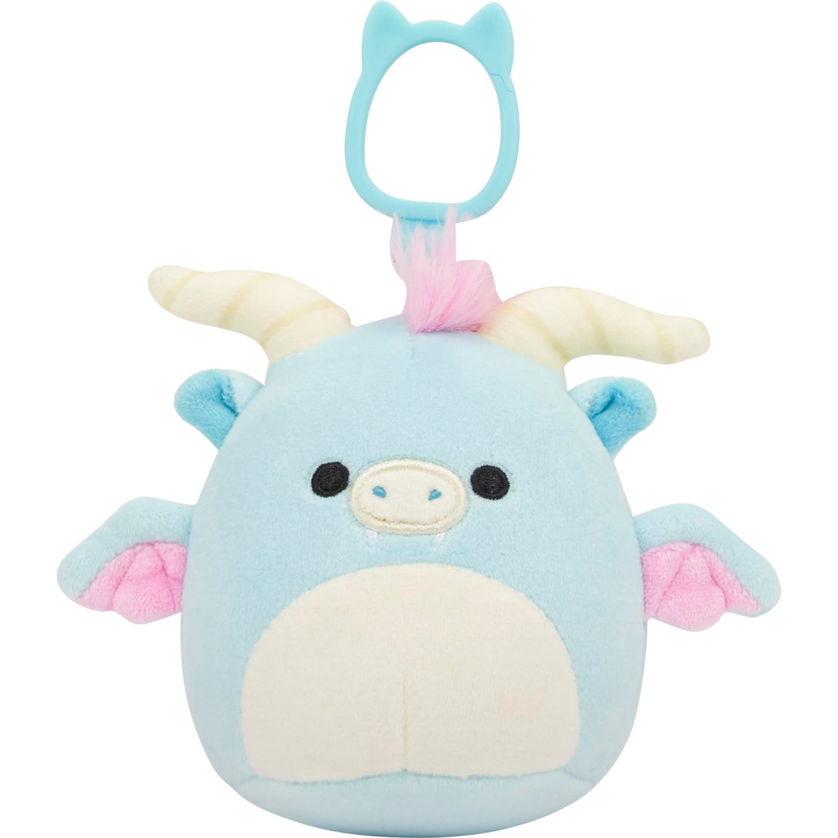 Squishmallows Byron pastel dragon clip close-up showing ultrasoft fabric.