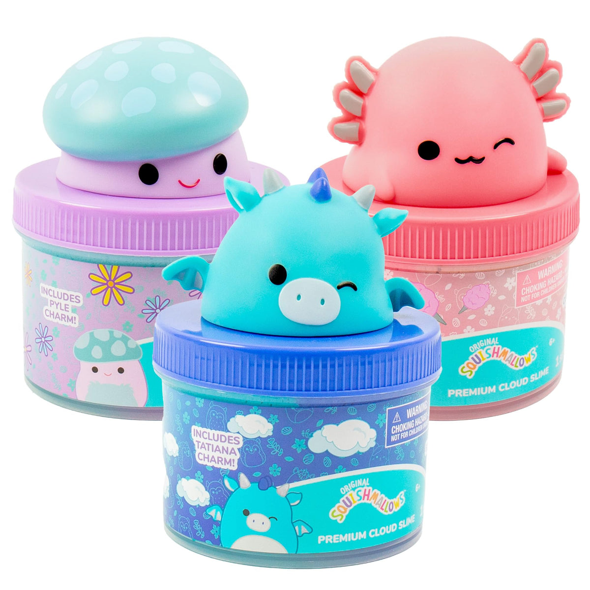 Squishmallows cloud slime with Pyle charm for instant sensory fun.