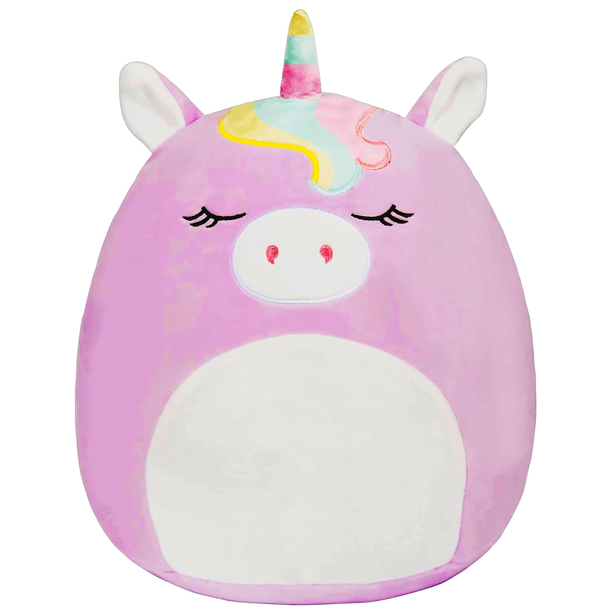 Squishmallows Sylvia purple unicorn plush side cuddle shot, travel ready