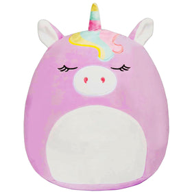 Squishmallows Sylvia purple unicorn plush side cuddle shot, travel ready