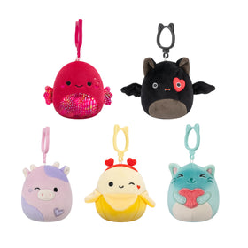 Squishmallows Original Valentine’s Day Clip 5-Pack packshot-portable plush companions for bags and cars.