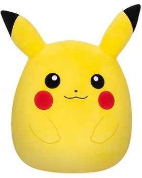 Squishmallows Pikachu 14-inch plush for cozy cuddles and travel comfort.