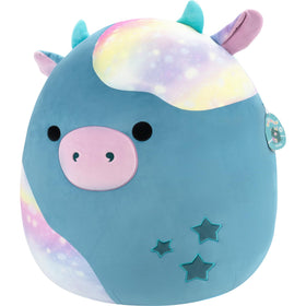 Squishmallows Presto teal galaxy cow — front view, cozy jumbo plush.