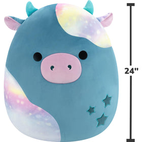 Squishmallows Presto teal galaxy cow — logo tag visible, official seal.