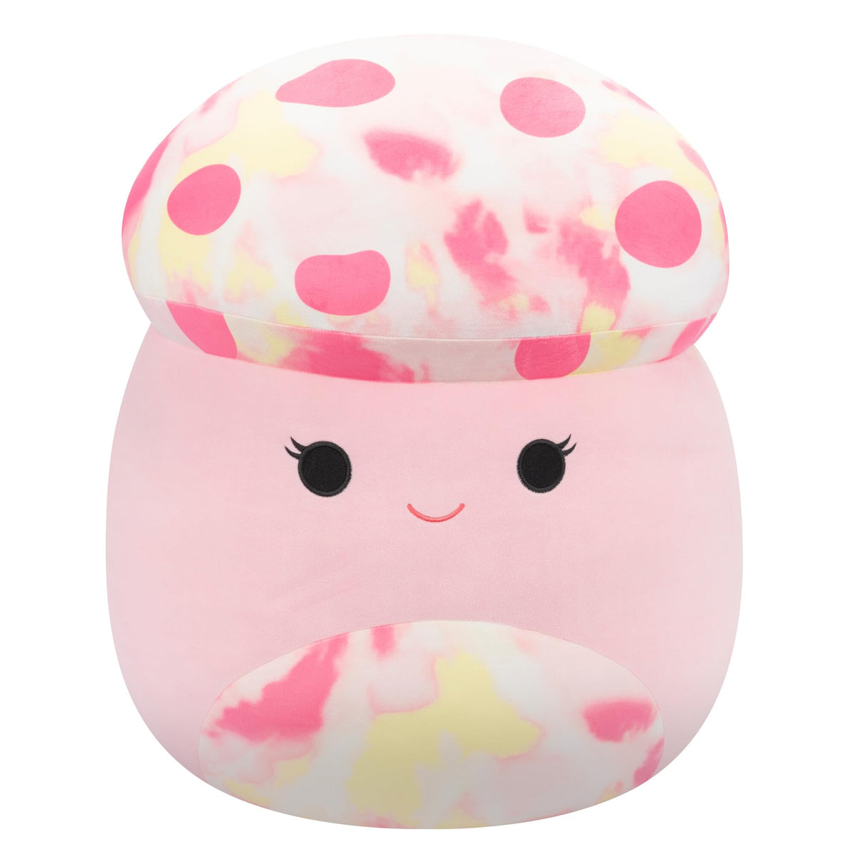 Squishmallows Rachel pink tie-dye mushroom 24in front view for ultra-soft cuddles.
