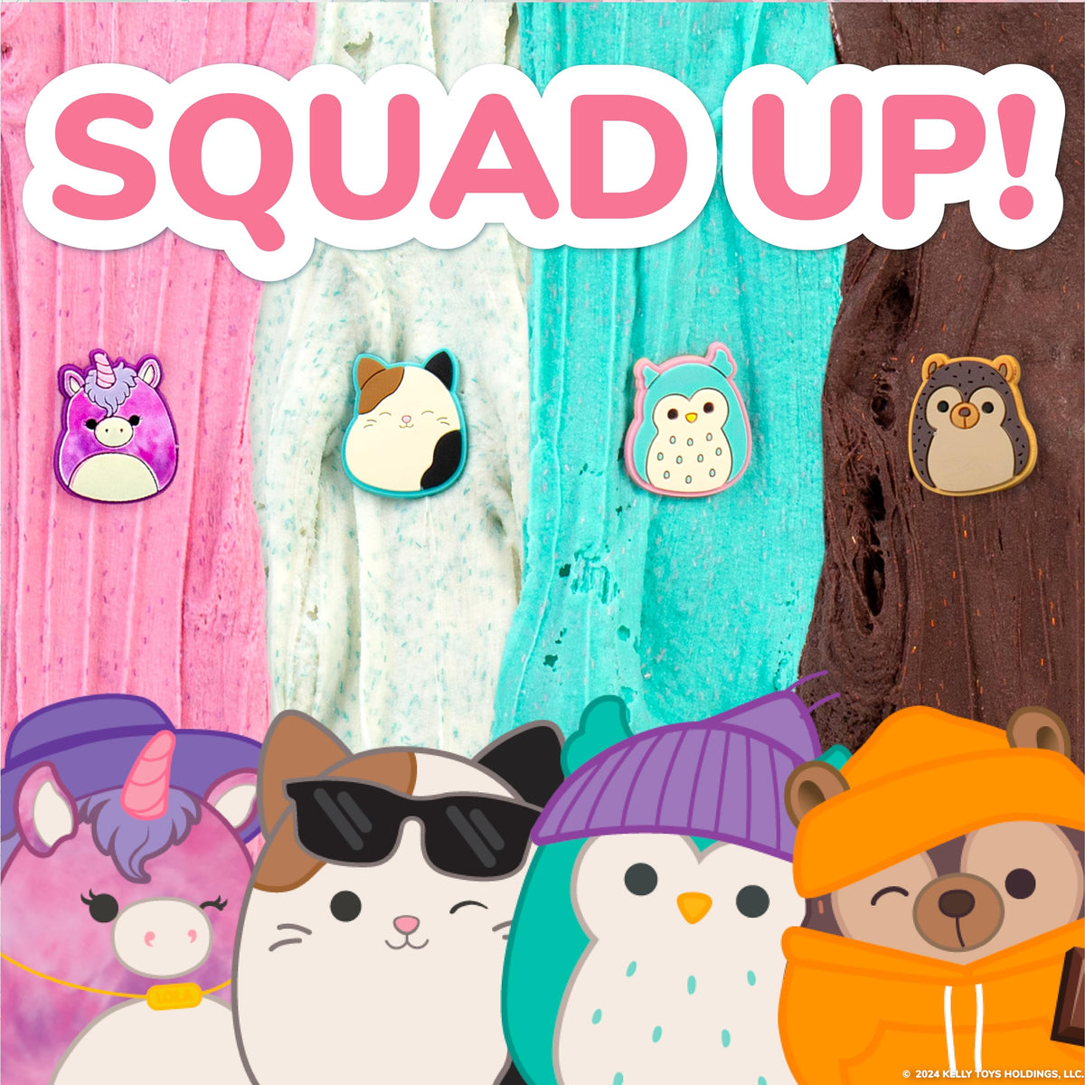 Resealable containers keep Squishmallows slime fresh for on-the-go fun.