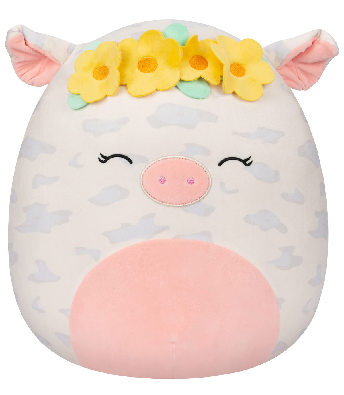 Squishmallows Rosie spotted pig with flower crown, a cozy 16-inch cuddly companion.