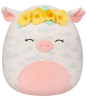 Squishmallows Rosie spotted pig with flower crown, a cozy 16-inch cuddly companion.