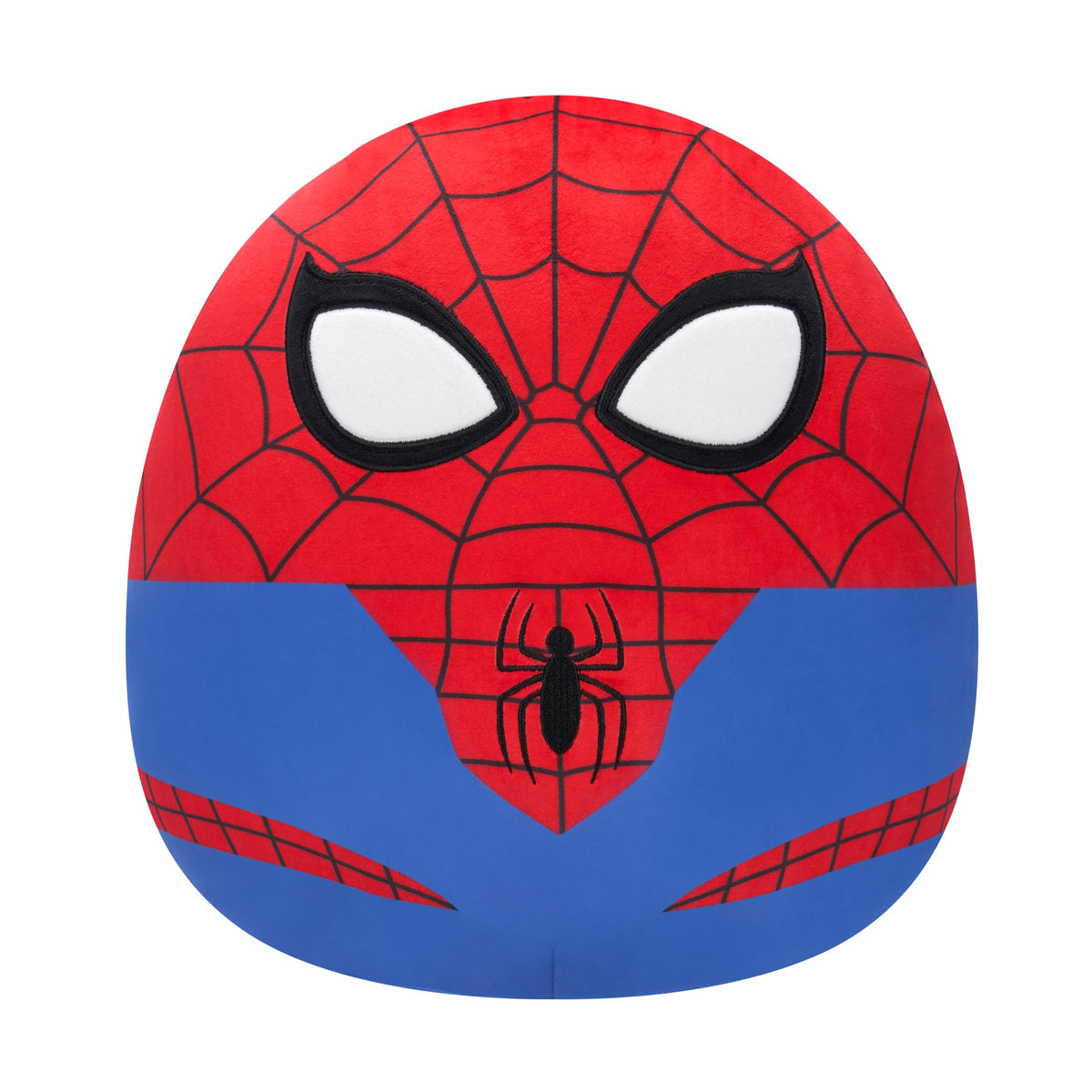 Squishmallows Spider-Man plush 12-inch front view, a soft cuddle buddy for travel and play.