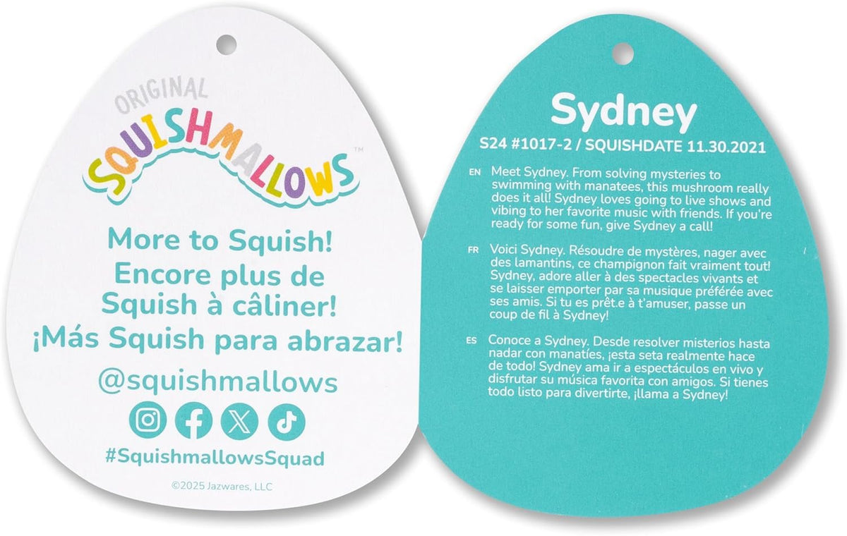 Close-up of Sydney's tag, official seal and unique bio detail.